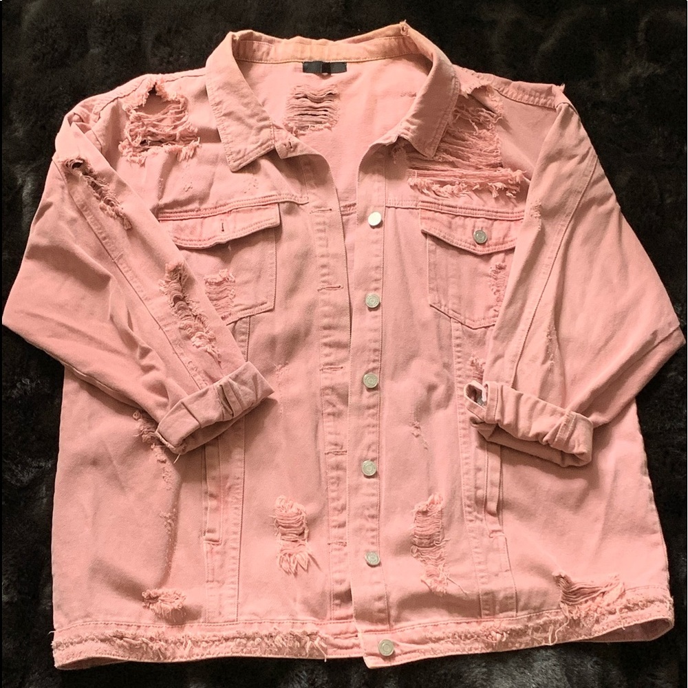 Plus size Boohoo distressed jean jacket